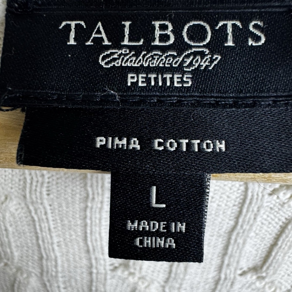 Talbots Petite Size Large 100%‎ Pima Cotton Sweater Ivory V-Neck Lightweight - Picture 8 of 16